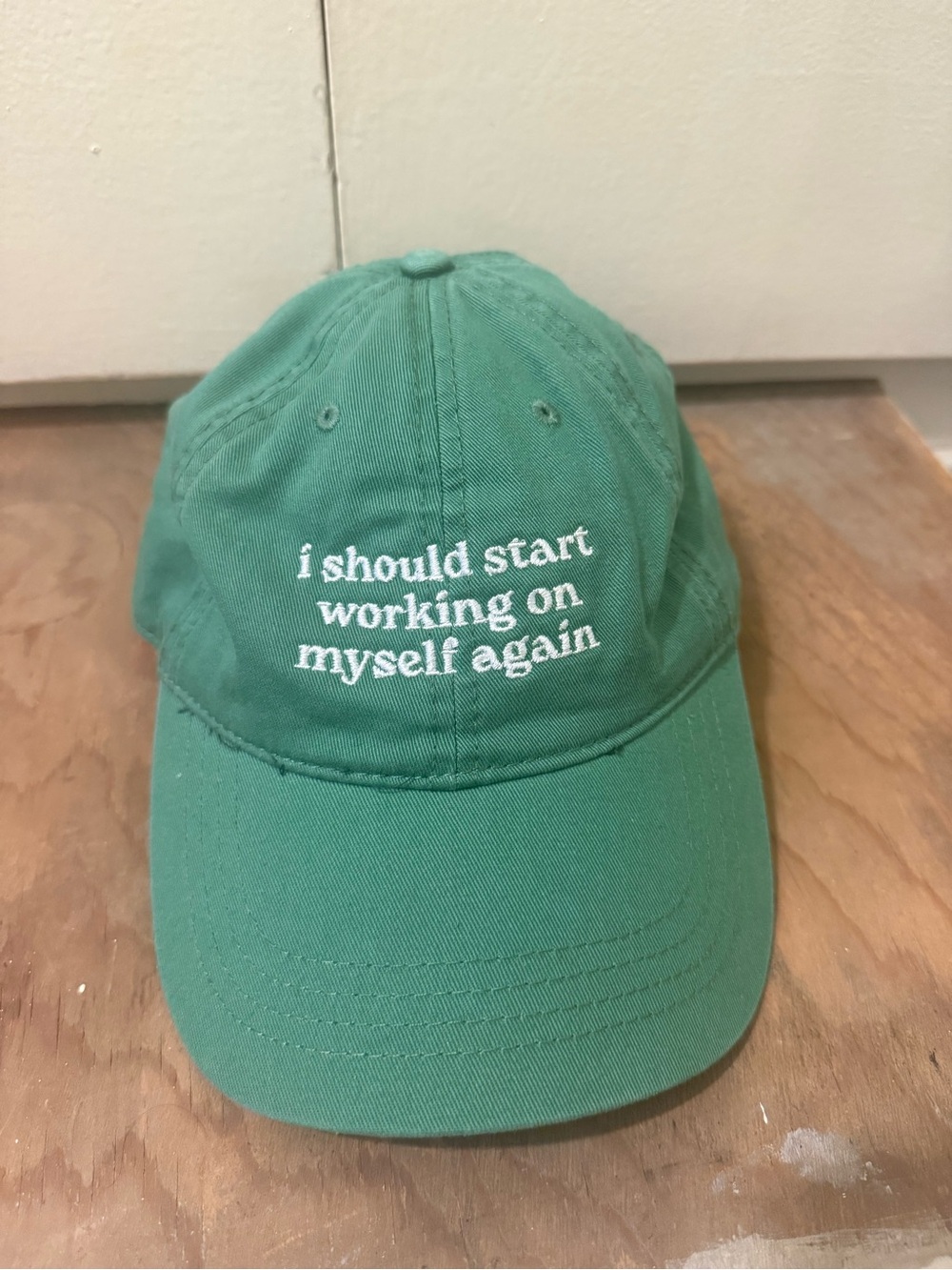 Green Embroidered 'I Should Start Working On Myself Again' Baseball Cap